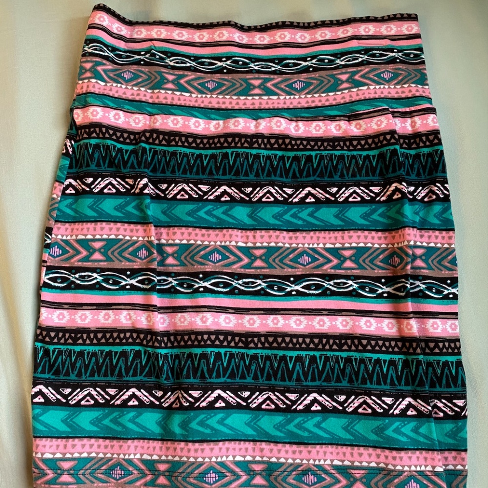 Pink Teal Black Aztec Pencil Skirt